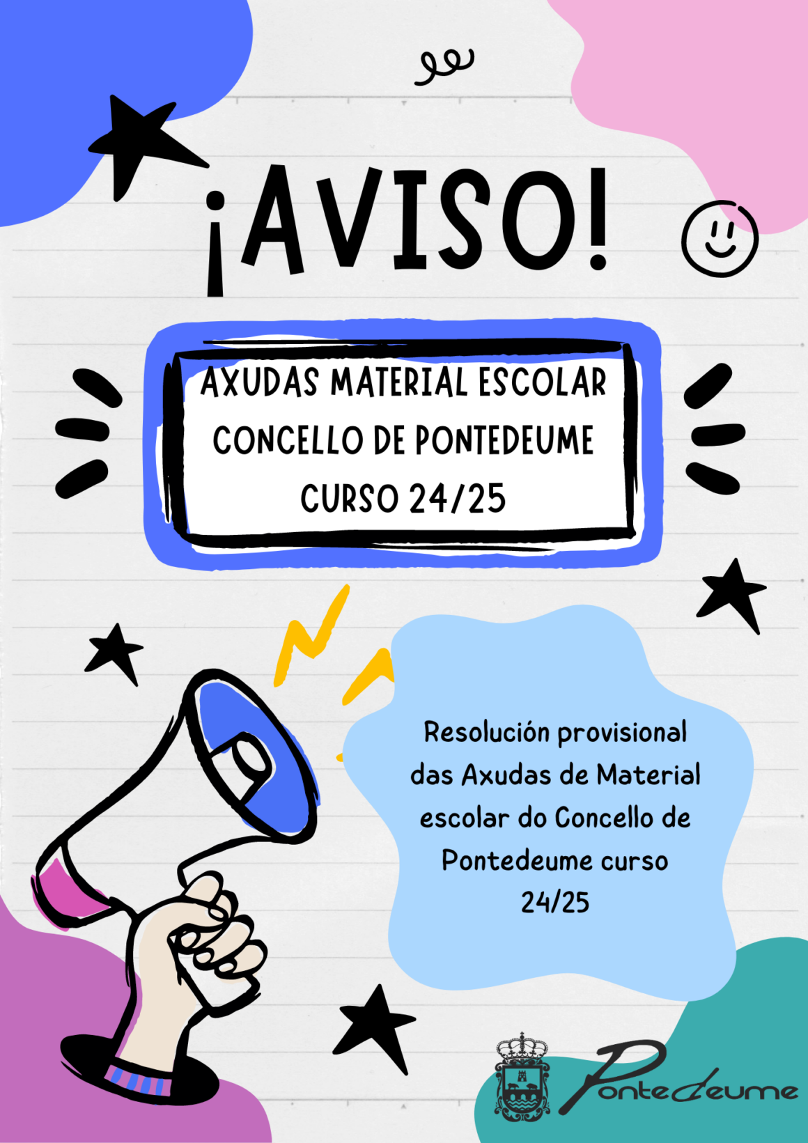 Resolución provisional axudas ás familias para adquisición de material escolar. Curso 2024 – 2025