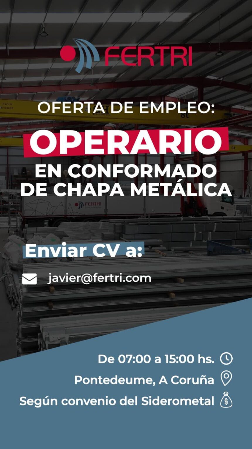 Oferta de empleo: Operario en conformado de chapa metálica